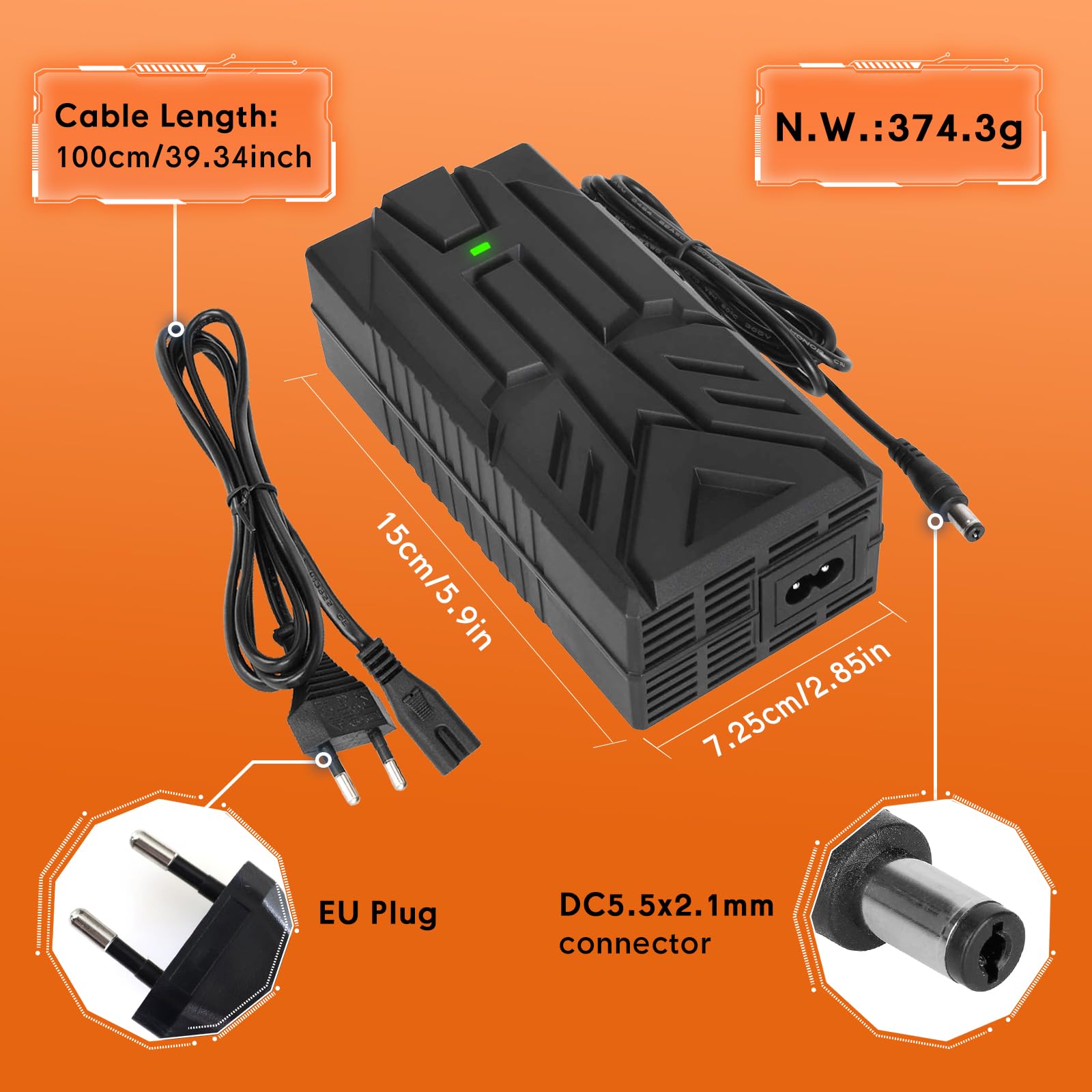 54,6V 2A Chargeur Trotinette Electrique pour Xiaomi 4 Ultra/4 Pro 2nd Gen/5, 5 Pro，48V Chargeur Universel Batterie Lithium avec 7 Connecteurs，Charge Rapide pour Hoverboard, E-Bike,Scooter