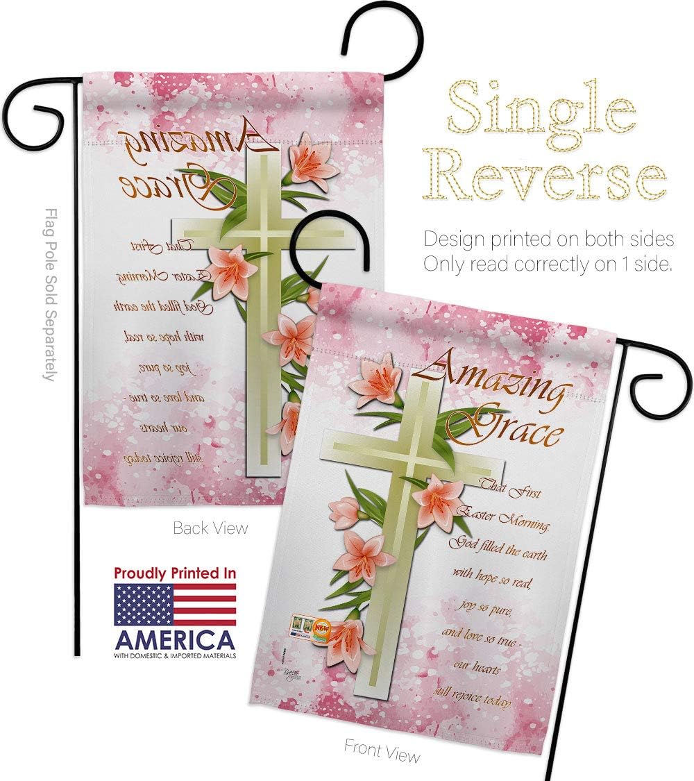 Amazing Grace Garden Flag Set Wall Holder Religious Bible Verses Bless Faith Thank Hope Pray Christian Religion Small Decorative Gift Yard House Banner Made In USA 13 X 18.5