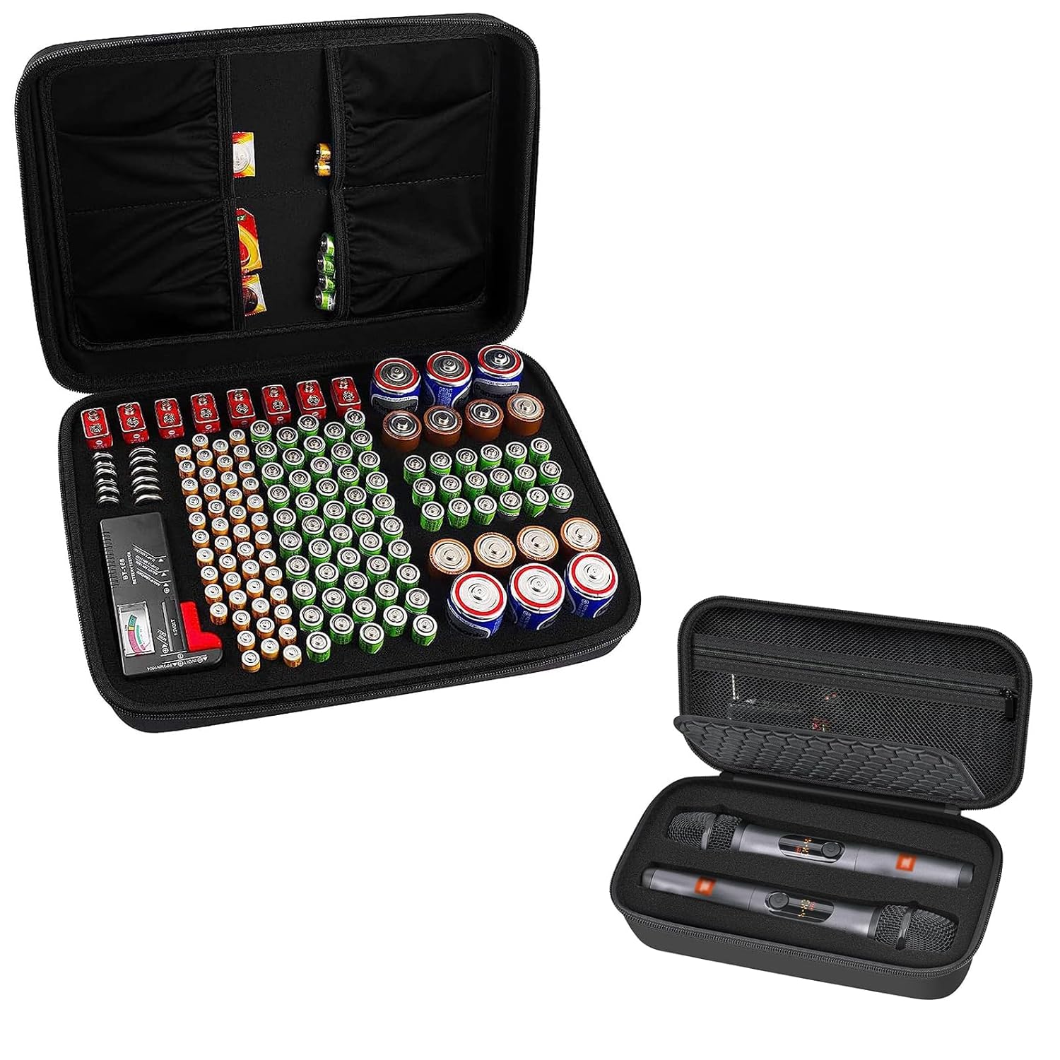 Comecase Hard Battery Organizer Storage Box with Wireless Microphone Case Compatible with JBL Wireless Two Microphone System