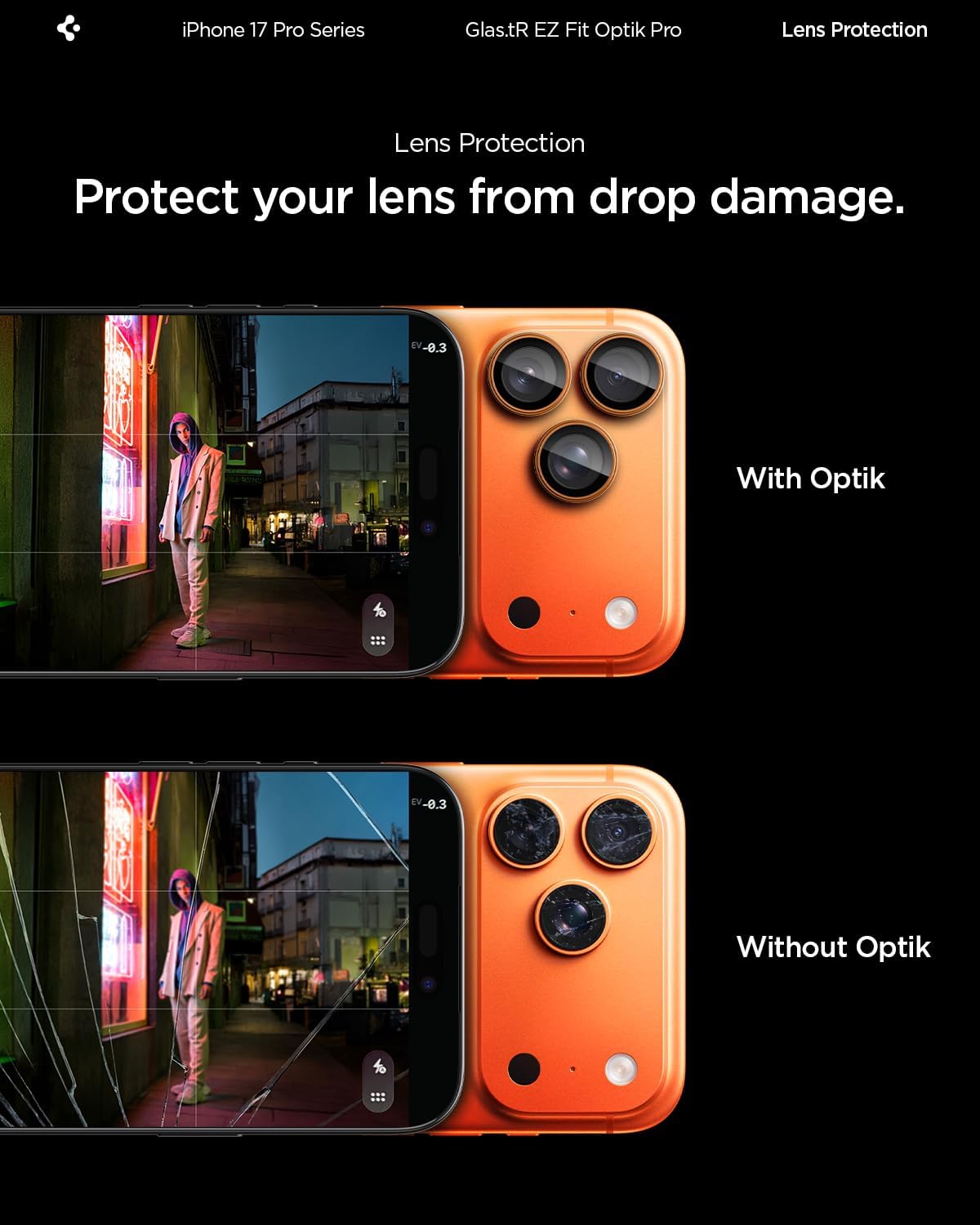 Spigen Camera Lens Screen Protector [GlasTR EZ Fit Optik Pro] Designed for iPhone 17 Pro Max | iPhone 17 Pro [Case Friendly] - Cosmic Orange [2 Pack] - Image 5