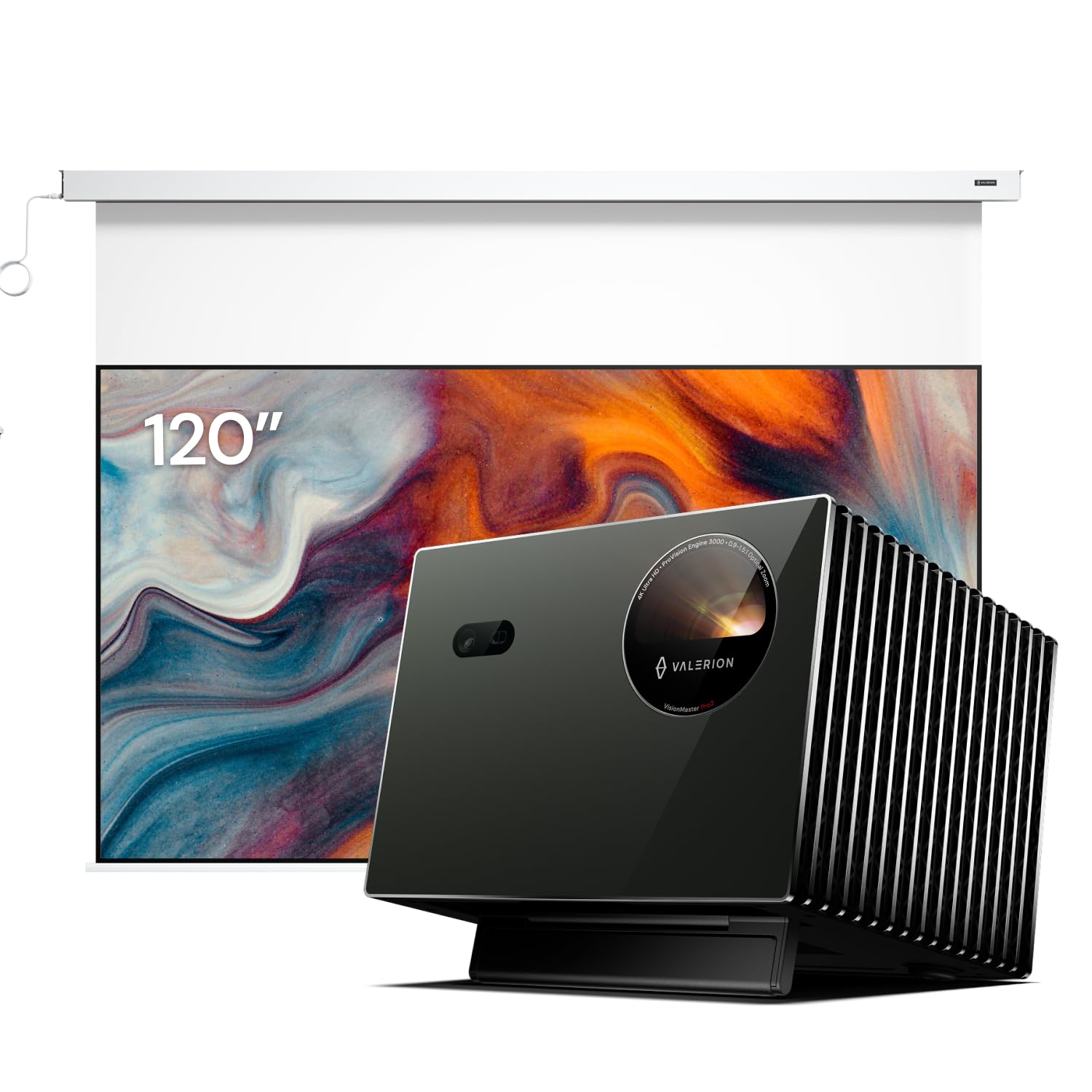 Pack Home Cinéma Anti-Speckle : Projecteur Laser Triple 4K Valerion Pro2 avec écran motorisé de 120"
