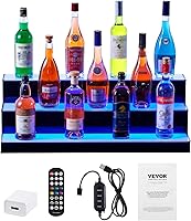 Vista 9 de VEVOR Pantalla de botella de licor con iluminación LED, 3 niveles de 30 pulgadas, compatible con USB, estante iluminado de bar para el hogar