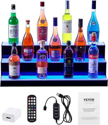 Miniatura 100 de VEVOR Pantalla de botella de licor con iluminación LED, 3 niveles de 40 pulgadas, compatible con USB, estante iluminado de bar para el hogar