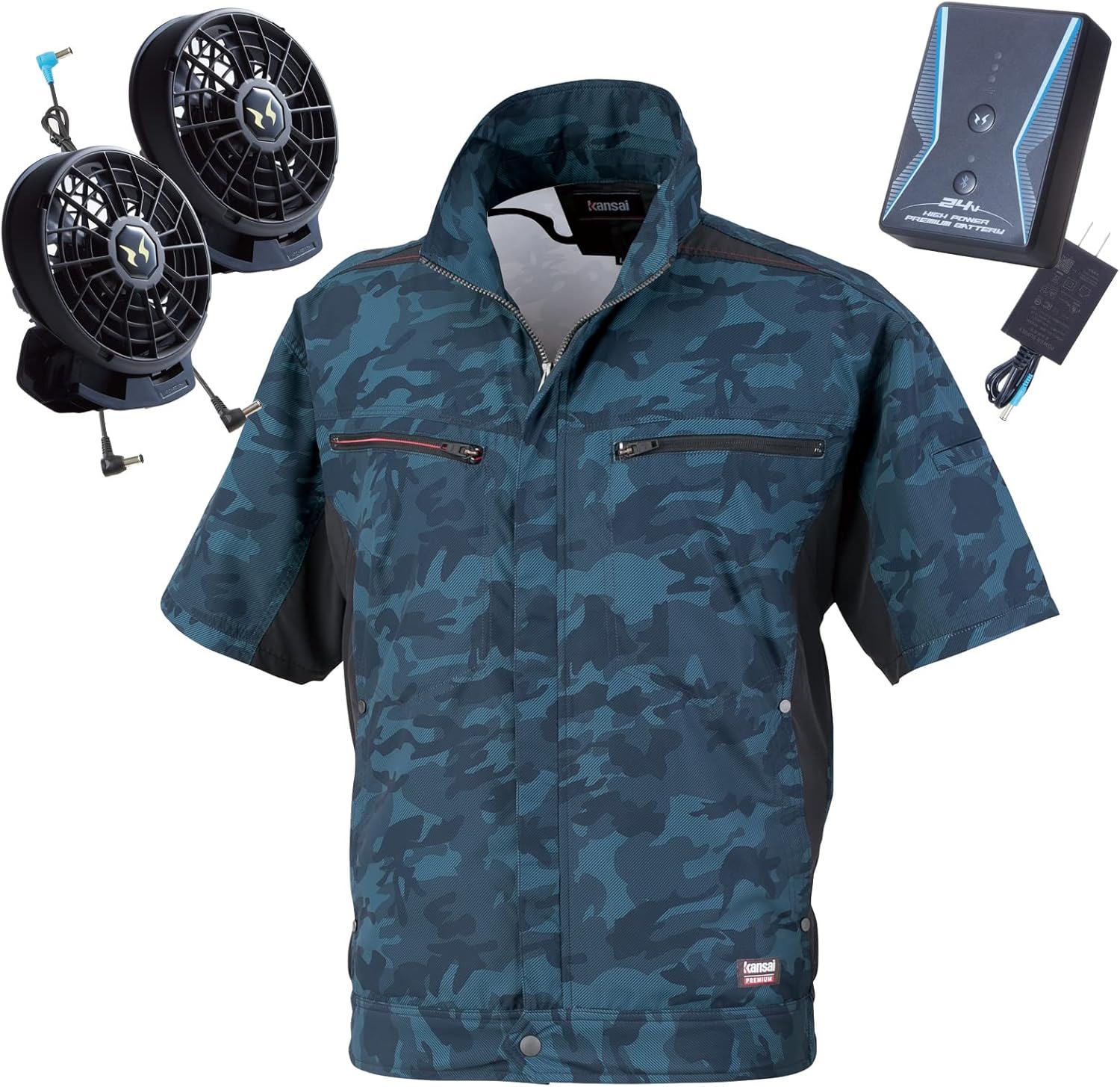 [武蔵野ユニフォーム] kansai EFウェア カモフラ 空調風神服 半袖 K1008 24Vバッテリー ななめファンセット RD