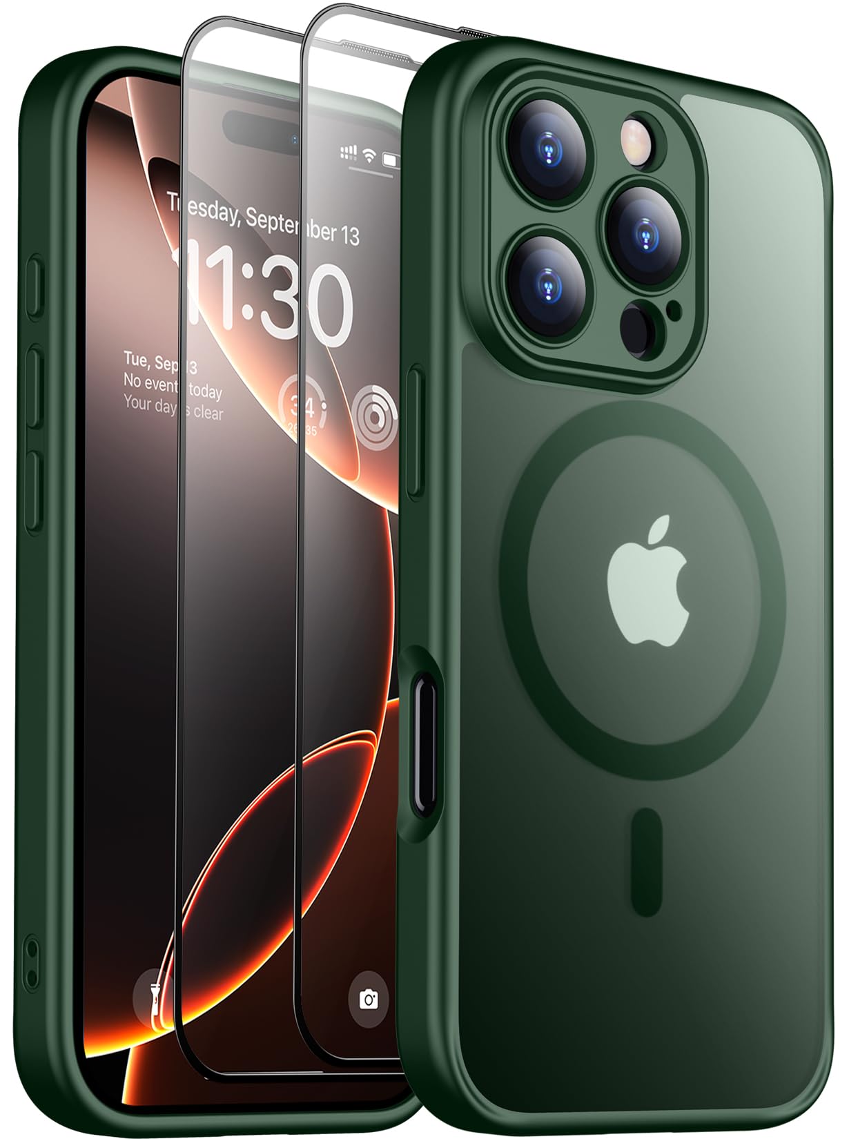 SPIDERCASE Magnetic for iPhone 16 Pro Max Case, with 2 Pcs [Tempered Glass Screen Protector] Translucent Matte Back Slim Shockproof Protective Phone Case for iPhone 16 Pro Max 6.9'',Green