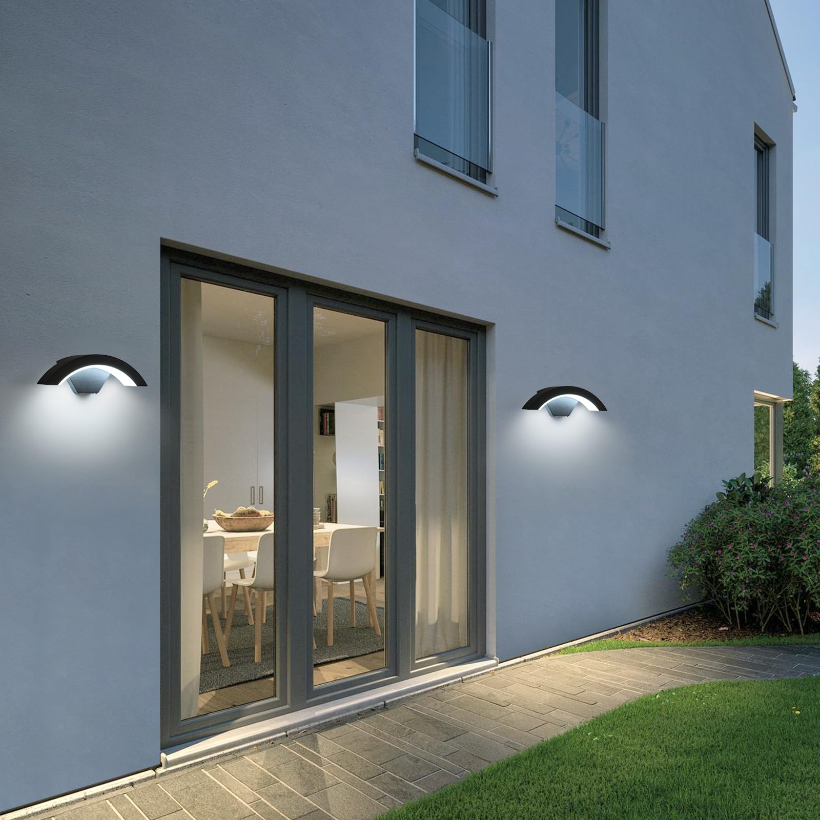 2 Pezzi Applique da Parete Esterno, 24W IP65 Impermeabile | Applique da Parete Nera, Lampada da Esterno Alluminio per Ingresso, Balcone, Terrazza, Giardini, Luce Bianca Fredda 6500K