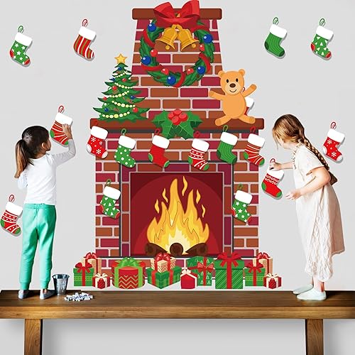 Miniatura 7 de Tatuo 66 piezas de decoración de tablón de anuncios para chimenea de Navidad, fondo de chimenea, recortes para tablones de anuncios para el aula de