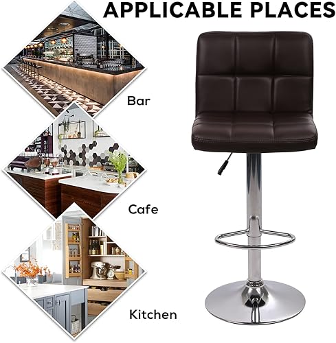 Miniatura 8 de Juego de 2 taburetes de bar, taburete giratorio ajustable de piel sintética, silla de comedor giratoria hidráulica con reposabrazos, sillas modernas