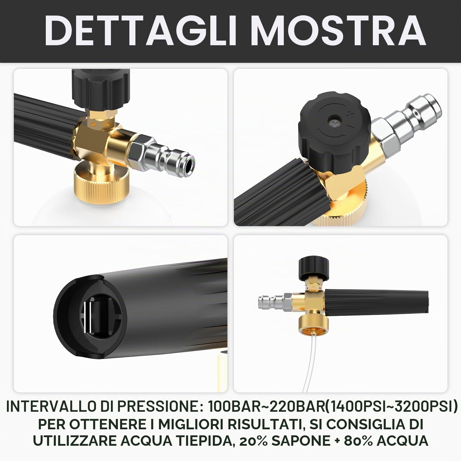 Stone Banks Lancia schiuma con Attacco Rapido 1/4", 1L Cannone in Schiuma per Idropulitrice Jet Wash, Regolabile Generatore di Schiuma Bottiglia Ugello Spruzzatore di Sapone Autolavaggio