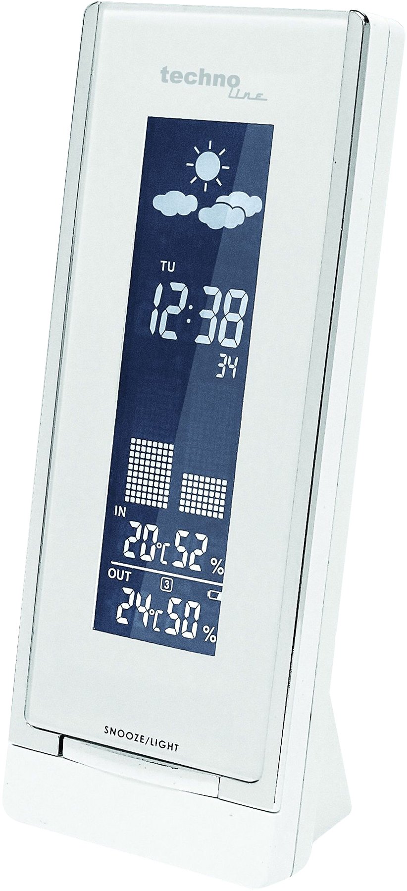 Wetterstation WS 6600 mit Vorhersage von Wettersituation durch in Glas gelaserte 3D-Wettersymbole