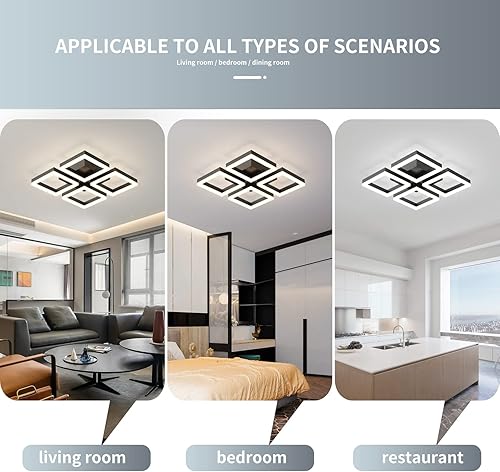 Miniatura 8 de GEADI Lámpara de techo LED, moderna lámpara de techo de 4 cuadrados, 52 W, regulable, de montaje empotrado, para sala de estar, comedor, dormitorio,