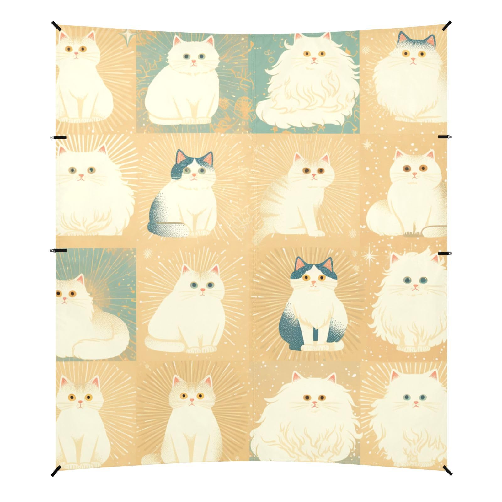 White Blue Cats Beach Canopy UPF50 Lightweight Large Portable Sun Shelter with Sandbags, Sand Shovel, Poles for Backyard and Camping