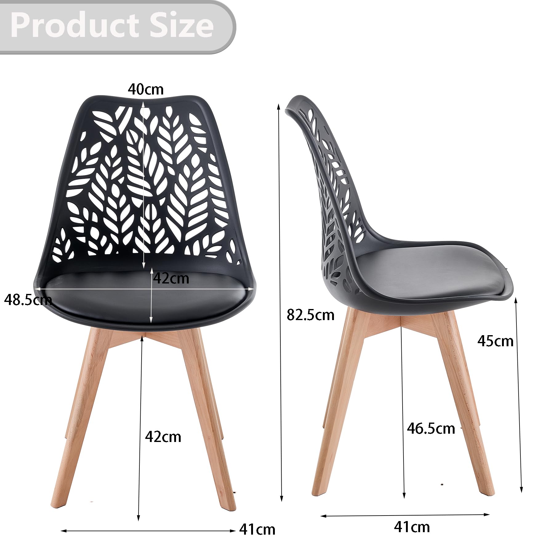 Lot de 6 chaises de Salle à Manger de Style Nordique Chaises de Cuisine aux Pieds en Bois Massif,Dossier ajouré et revêtement en Similicuir pour salles à Manger, Cuisines et Salons,Blanc