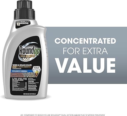 Vista 2 de Roundup Dual Action 365 eliminador de malezas y hierbas más preventor de 12 meses concentrado, mata y previene hasta por 1 año, 32 onzas líquidas.