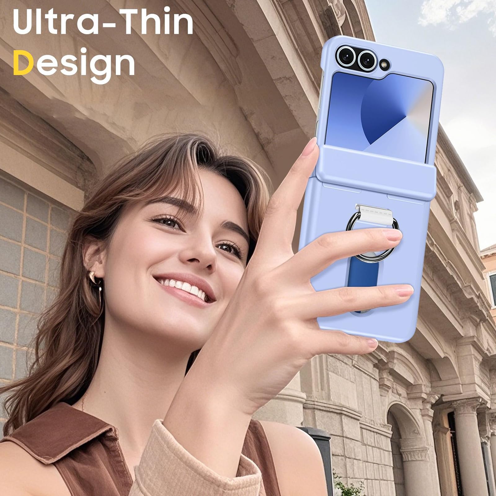 Etui portfelowe do Samsung Galaxy Z Flip 6, ochrona zawiasów, etui na karty, odporne na wstrząsy, obudowa PC z pierścieniem na palec, czarne, Flip 6