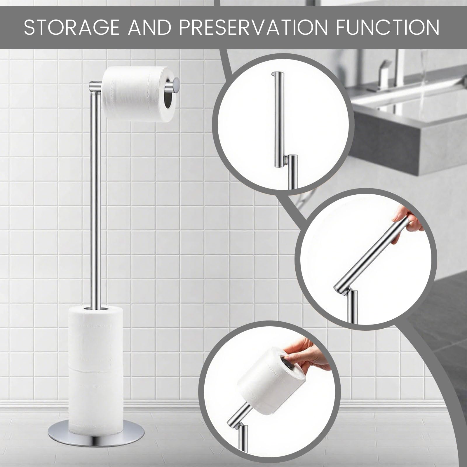 Muorruo Toilet Paper Holder Stand, freestanding toilet paper dispenser with reserve - Image 3