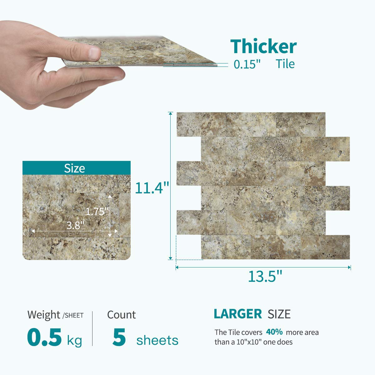 Top Brands Art3dwallpanels 5-Pack Peel and Stick PVC Sheet, Stickon Tile for Kitchen Backsplash, Bathroom Vanities, Fireplace Decor, 13.5 inchx11.4 inch,Ecru Gneiss