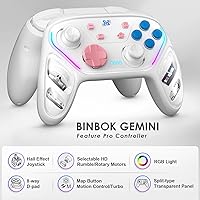 Vista 2 de BINBOK GEMINI Switch Controller, Wireless Switch Pro Controller for SwitchSwitch LiteSwitch OLED, Hall Effect Joystick Wireless RGB Remote Gamepad