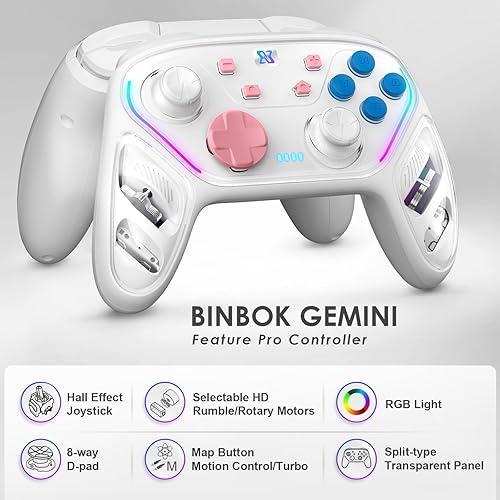 Miniatura 2 de BINBOK GEMINI Switch Controller, Wireless Switch Pro Controller for SwitchSwitch LiteSwitch OLED, Hall Effect Joystick Wireless RGB Remote Gamepad