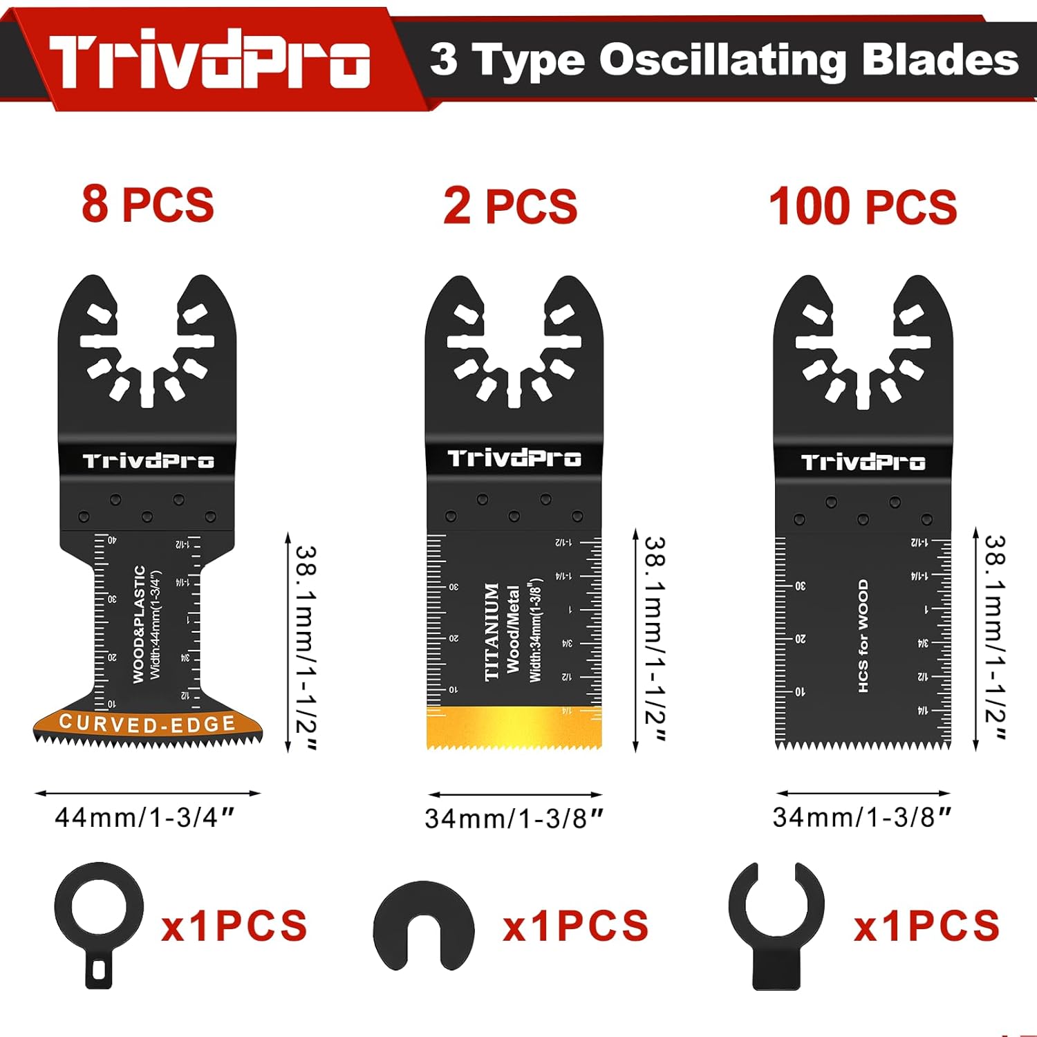 Oscillating Tool Blade Multitool Blades - TrivdPro 110pcs Multi Tool Blades Kits Oscillating Saw Blades for Metal Wood Plastic, Fits Dewalt Milwaukee Ryobi Fein Bosch