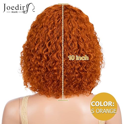 Miniatura 5 de JOEDIR HAIR Peluca de cabello humano rizado naranja jengibre con flequillo, peluca de cabello humano ondulado de 10 pulgadas, peluca de cabello