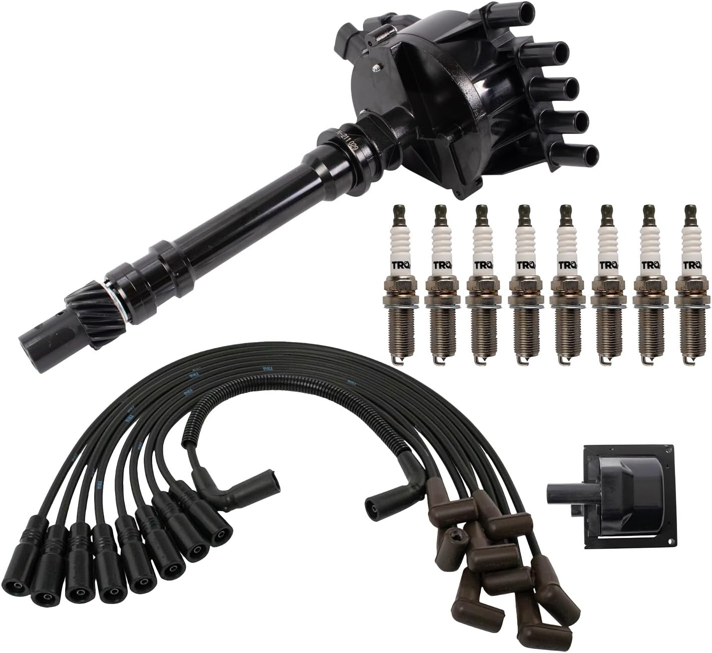 TRQ Ignition Coil and Spark Plug Kit 11 Piece Compatible with 1996-2000 Chevrolet C2500 1997-1999 C3500 2001 Express 2500 2001 Express 3500 1999 GMC C2500 2002 Savana 3500