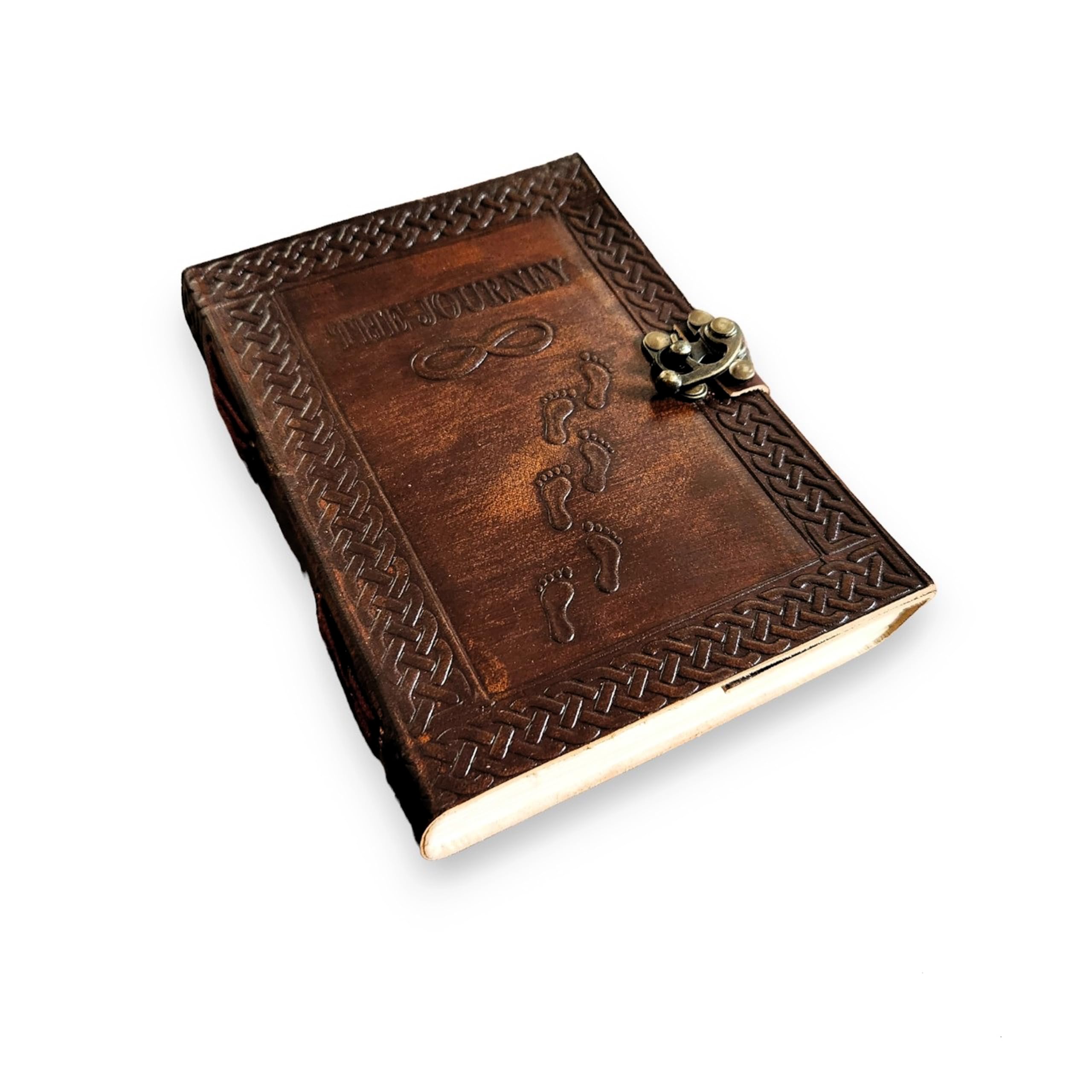 Veteran Craft THE JOURNEY Embossed Leather Journal, Brown journal, 210 Page Leather sketchbook, Personalized gift. (7x5 Inches)