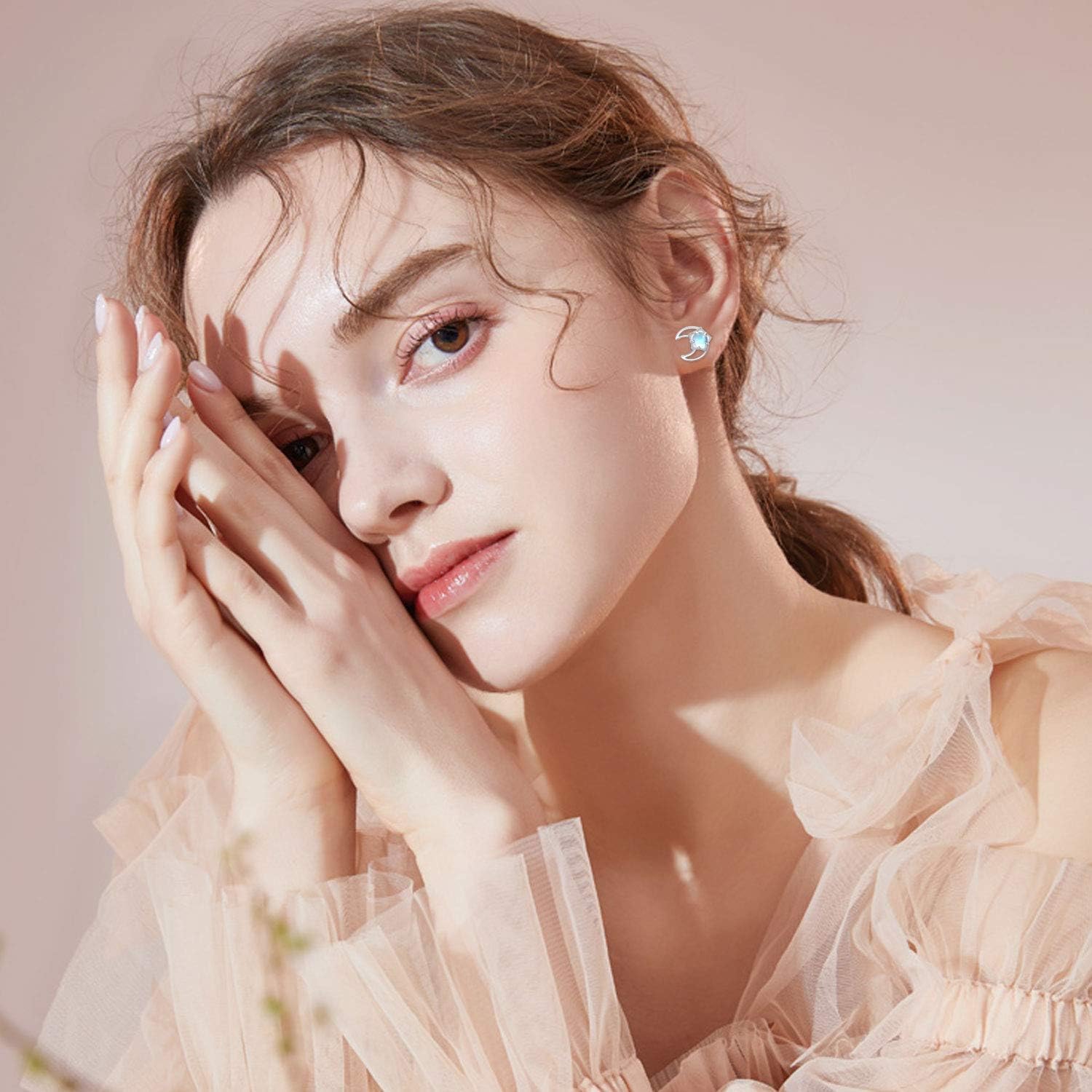 CUOKA MIRACLE Moonstone Moon Star Earrings S925 Sterling Silver Moonstone Star Moon Earrings for Women Stud Earring Jewelry Gifts for Women - Image 2