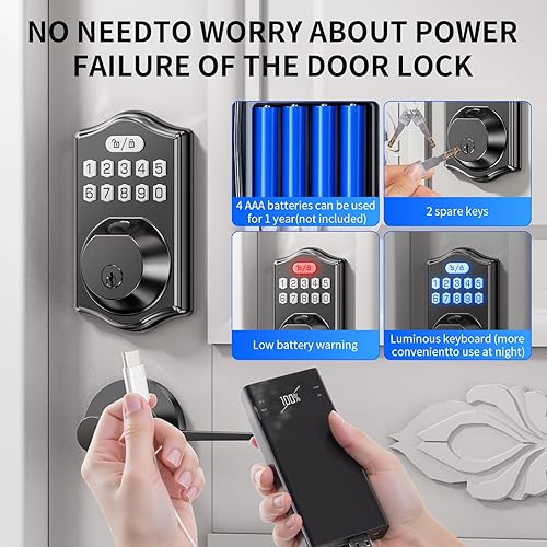 Miniatura 4 de Juego de cerradura de puerta delantera cerraduras de puerta para puerta delantera con (huella dactilarcontraseñallavetecladodigitaldesbloqueo de