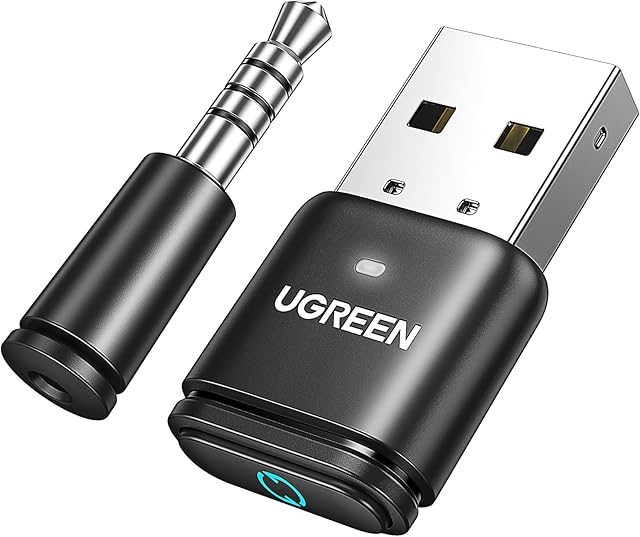 UGREEN USB Bluetooth Audio Transmitter with 3.5mm Microphone, Bluetooth 5.3 Adapter aptX/aptX AD/aptX HD for Bluetooth Headphones to PS5/PS4/PS4 Pro/Switch/PC Plug & Play (Only for Windows 11)