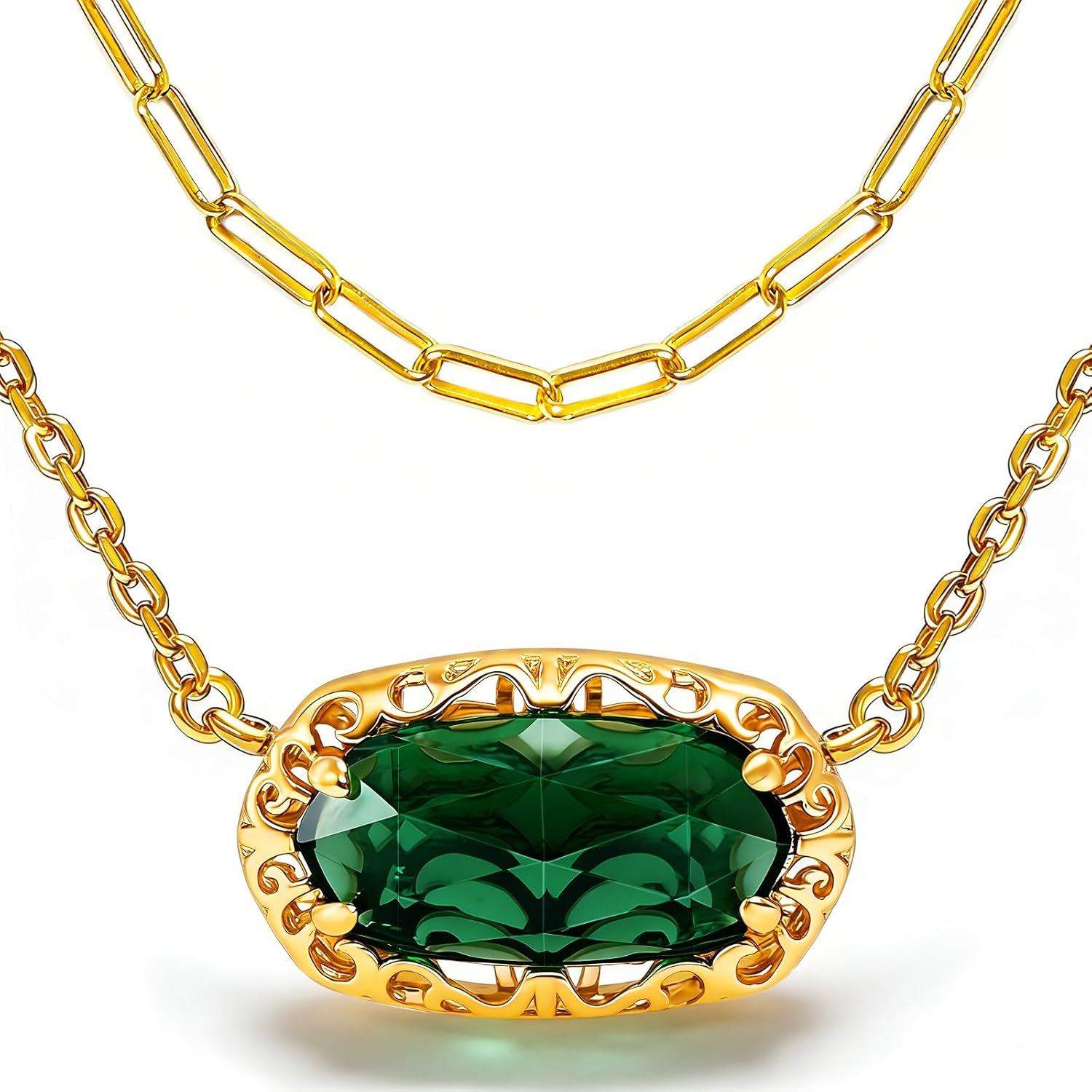 Gold Necklace for Women, Green/Red/Pink Birthstone Necklace, Cross Layered Necklaces, Hypoallergenic, Non Tarnish, Adjustable 15.9" to 17.9" Birthday Day Christian Gifts for Wife Everyday Wear