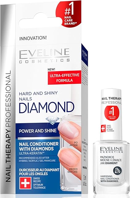 Eveline Cosmetics Diamond Nail Professional Therapy Conditioner Hardener Strengthener | 12 ML | Repair Treatment Nail Serum | Formaldehyde-free | Titanium Formula