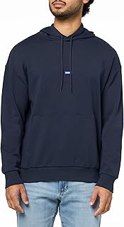 HUGO mens Twill French Terry Logo Patch Hooded Sweatshirt