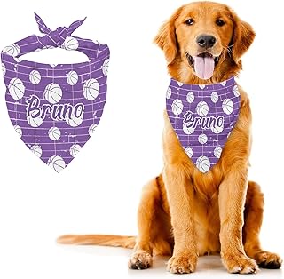 Personalized Purple Basketball Wood Floor Dog Bandanas Adjustable Dog Bib Scarf for Dogs Cats Pets Birthday Gift with Name