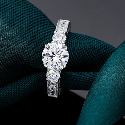 Miniatura 5 de TIKJE Anillos de boda de plata de ley 925 para mujer, anillo de compromiso de novia, anillo de promesa, anillo de eternidad, talla 5-12, Plata