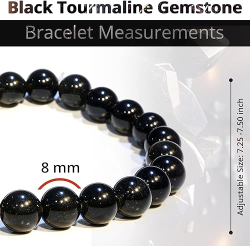 Miniatura 3 de Black Tourmaline Bracelet, Natural Healing Crystal Bracelet for Women and Men, 8mm Round Beaded Bracelet for Spiritual, Protection, Positive Energy,