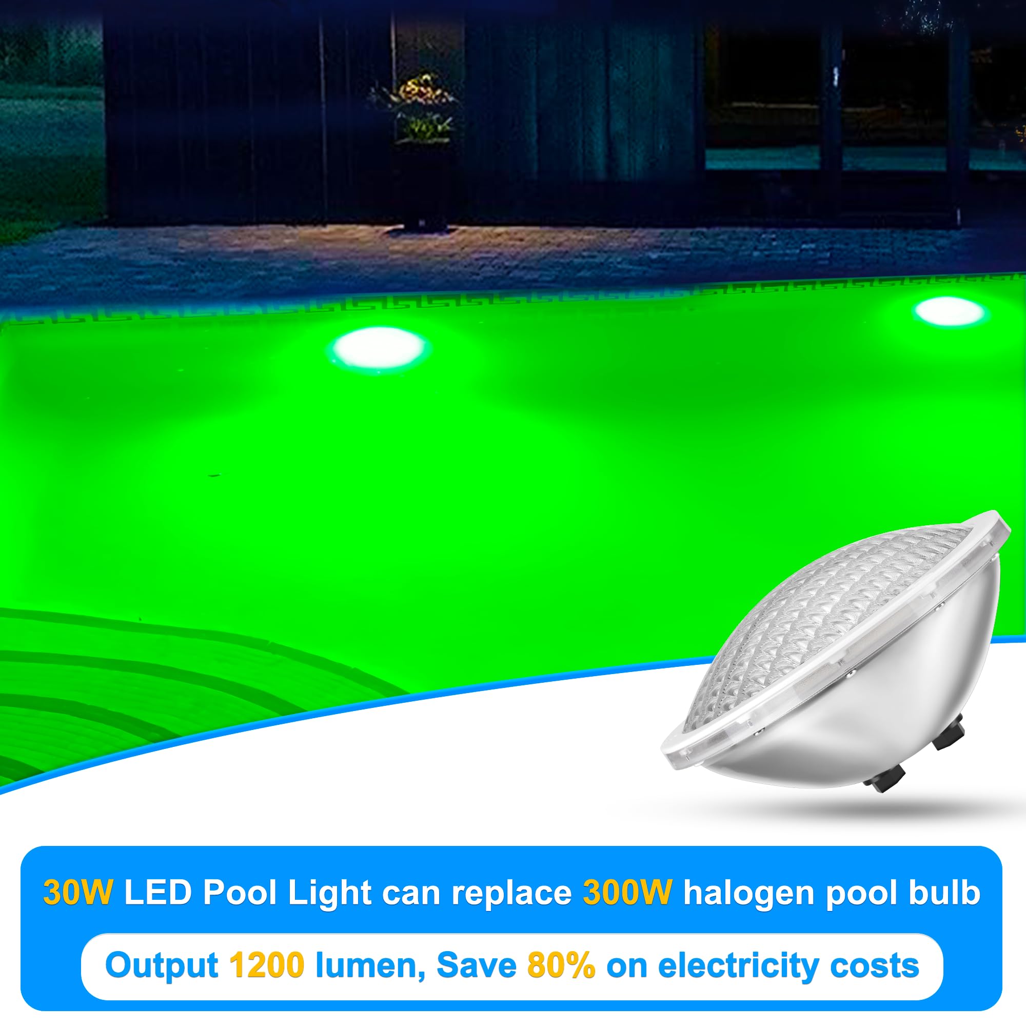 30W Lampada Piscina LED PAR56 Sott'acqua, Faro Piscina RGB Multicolore Dimmerabile 1200lm, Timer 2/4/6H, Acciaio Inox 316 IP68 Impermeabile Luce Piscinas con Telecomando, 12V AC