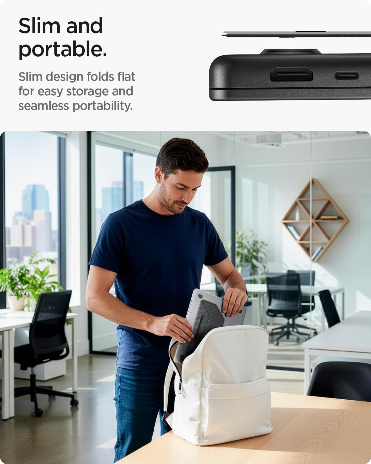 Spigen Slim Fold Supporto PC Portatile [2 Angolazioni] Antiscivolo e Pieghevole, Adesivo Riutilizzabile, Laptop Stand Compatibile con Notebook MacBook Pro Air Neo M2 M3 M4 M5 13 14 15 Pollici e oltre