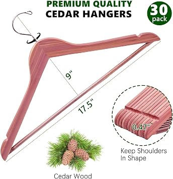 Amber Home 30 Pack Natural Red Cedar Wooden Suit Coat Hangers for Closet