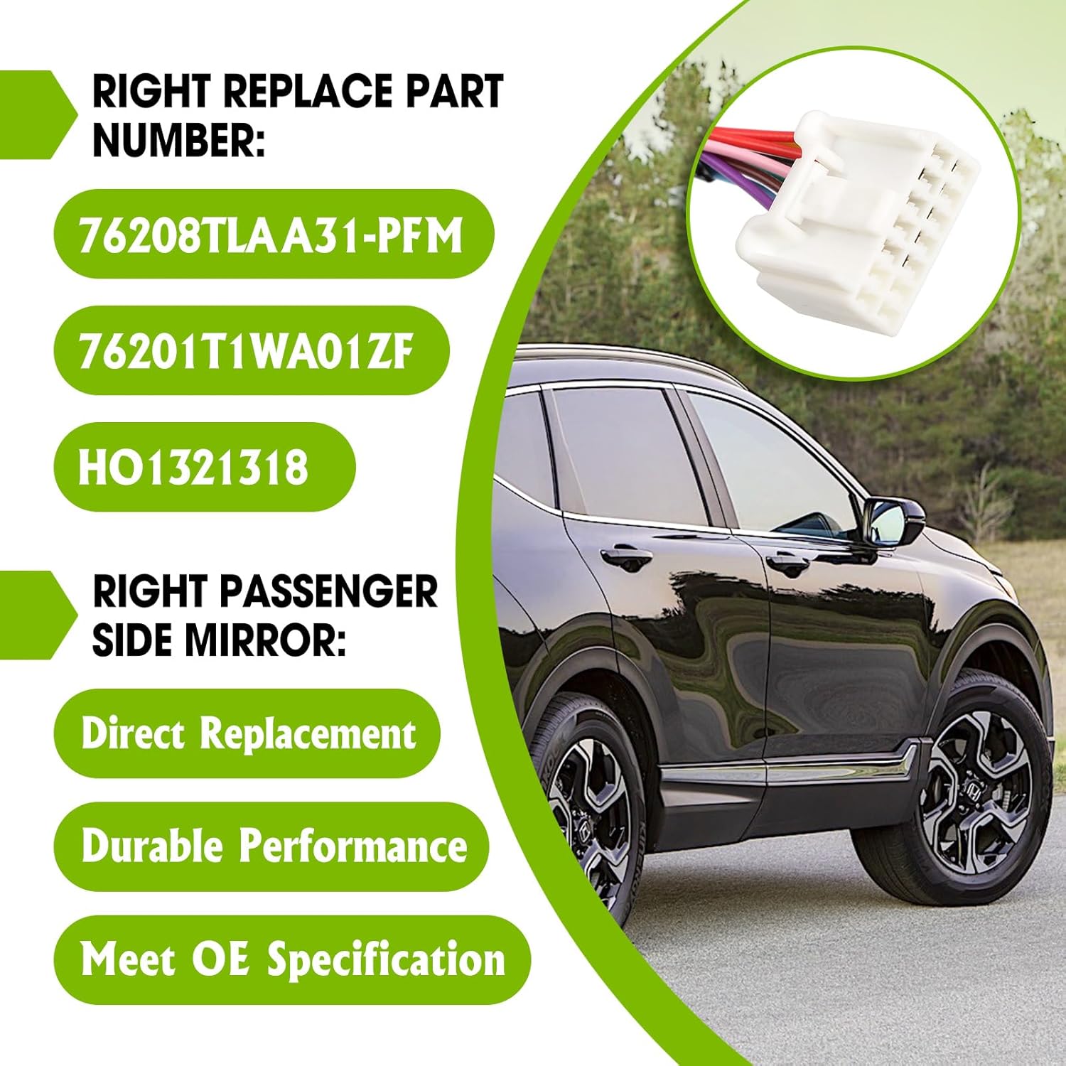 Right Mirror Passenger Side Replacement for Honda CRV 2017-2022 9Pins Manual Folding Power Glass Heated with Turn Signal Light Blind Spot Detection BSD Replaces 76251TIWA0IZ Passenger Side