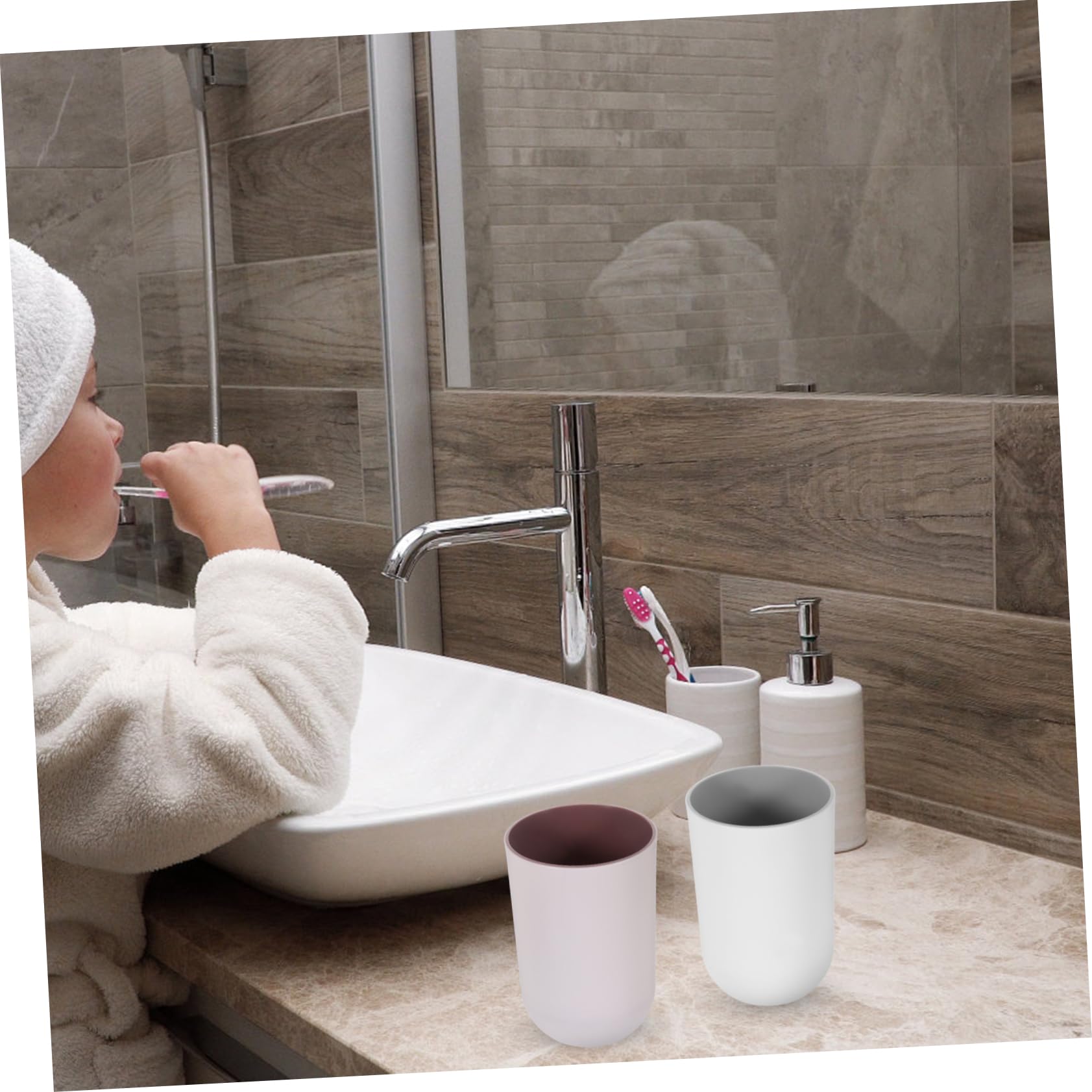 WOONEKY 5 Set I Tazza per Collutorio Set di Spazzolini da Denti per Spazzolatura Contenitore per Viaggio Adatto per Forniture per Il Bagno 2 Pezzi * 5