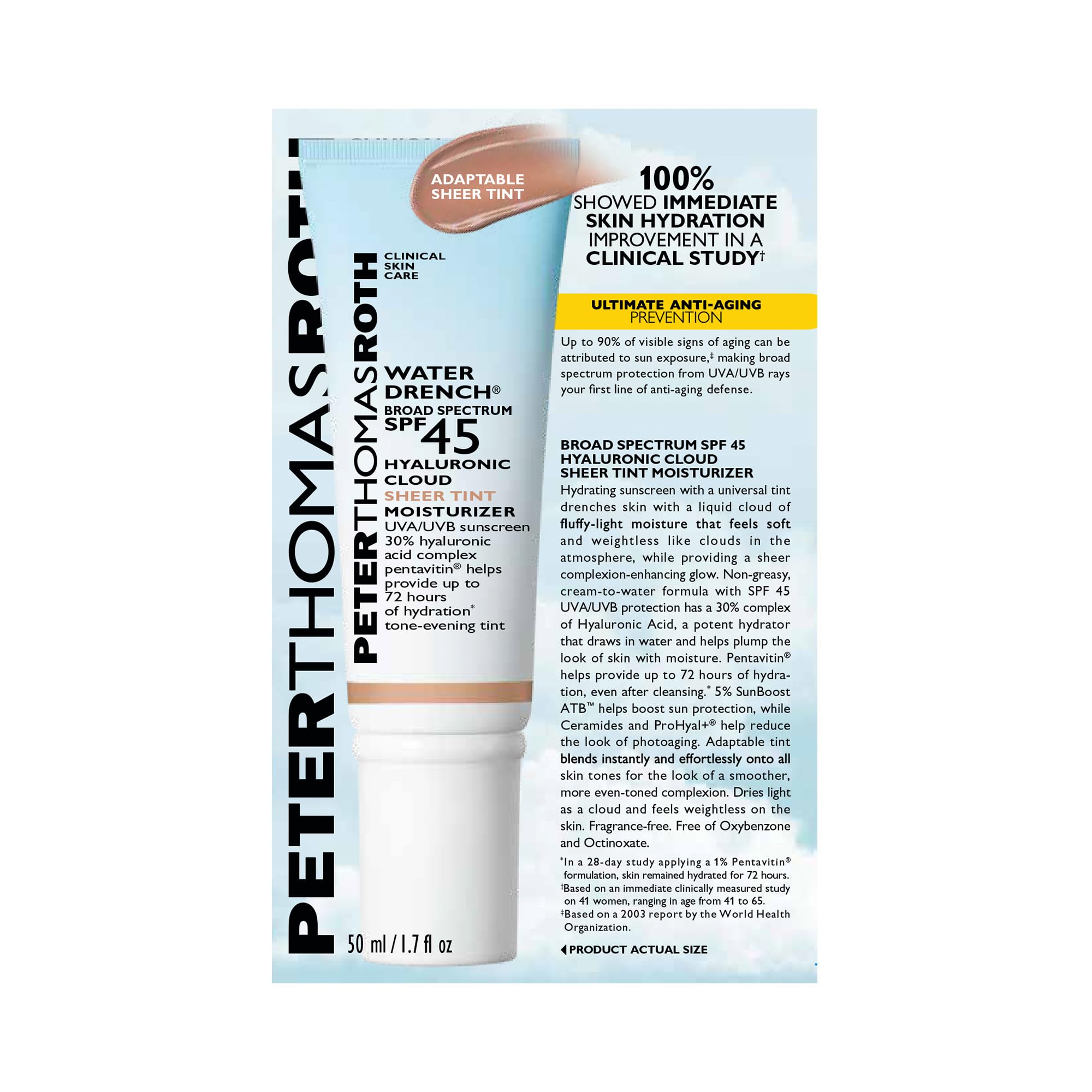 Peter Thomas Roth | Water Drench® Broad Spectrum SPF 45 Hyaluronic Cloud Sheer Tint Moisturizer