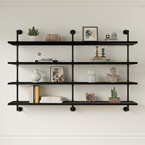 Miniatura 18 de Estantería industrial para tubería, estantería rústica montada en la pared de 60 pulgadas, estantes flotantes para pared, estantes industriales