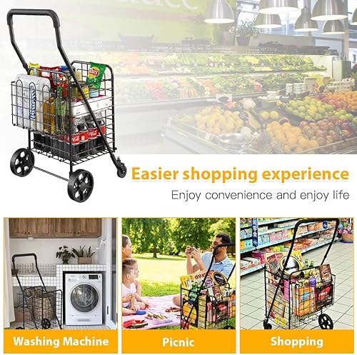 Miniatura 3 de Carrito de compras de comestibles con ruedas giratorias de 360, carrito plegable con carrito fácilmente plegable con cubierta de espuma extendida,