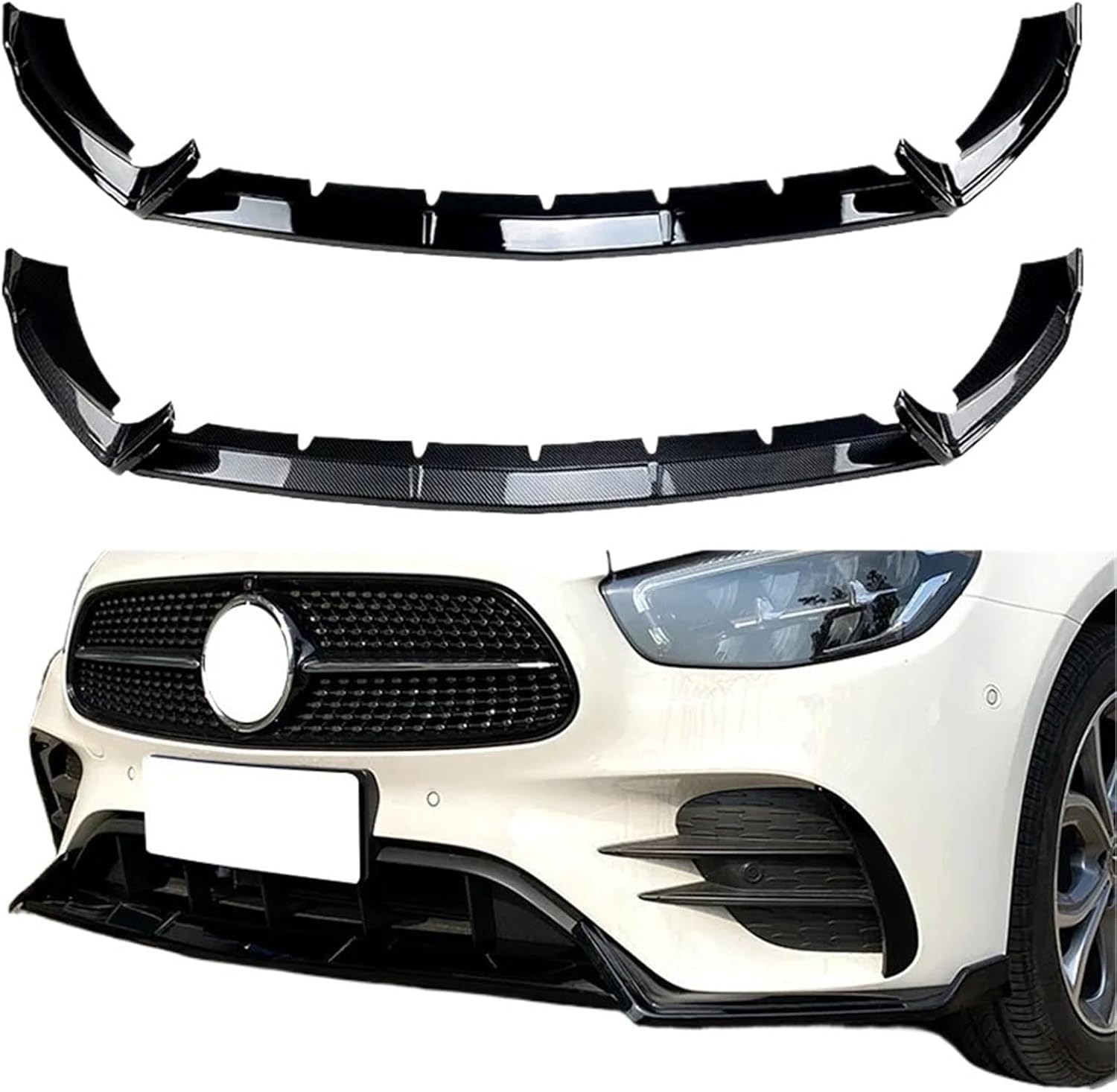 Compatible for Mercedes for Benz E Class W213 E260 E300 AMG 2021+ Car Accessories Front Bumper Lip Spoiler Splitter Lower Grilles Trim Cover(Carbon) (Black)