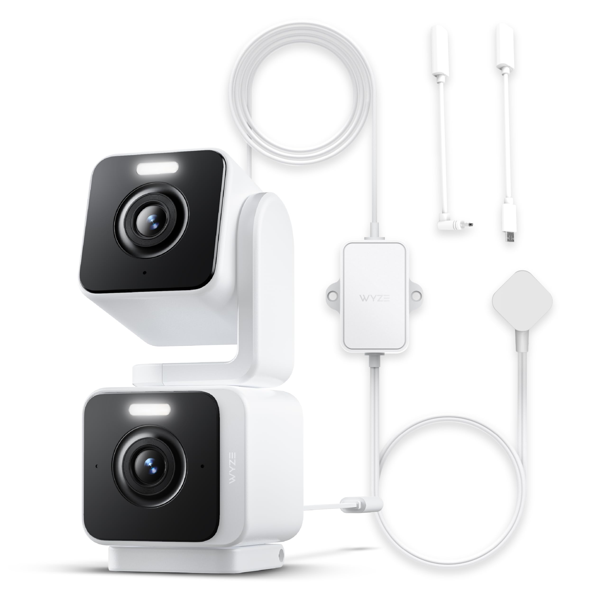 Bundle of WYZE Duo Cam Pan + Wyze 20FT Outdoor Power Adapter Indoor/Outdoor IP65 2K 360° Pan/Tilt Smart Home Security Camera, White IP67 Waterproof Cable, Duo Pan with Outdoor Adapter v4