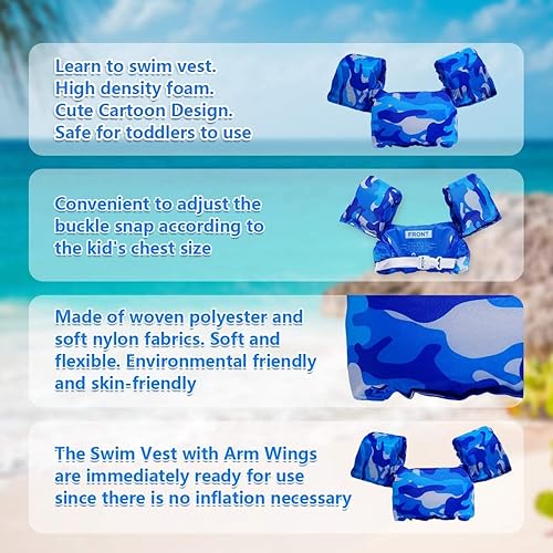 Miniatura 4 de AmazeFan Chaleco salvavidas de natación para niños, para piscina, flotadores de ayuda para nadar, chaleco de natación con bolsa de almacenamiento