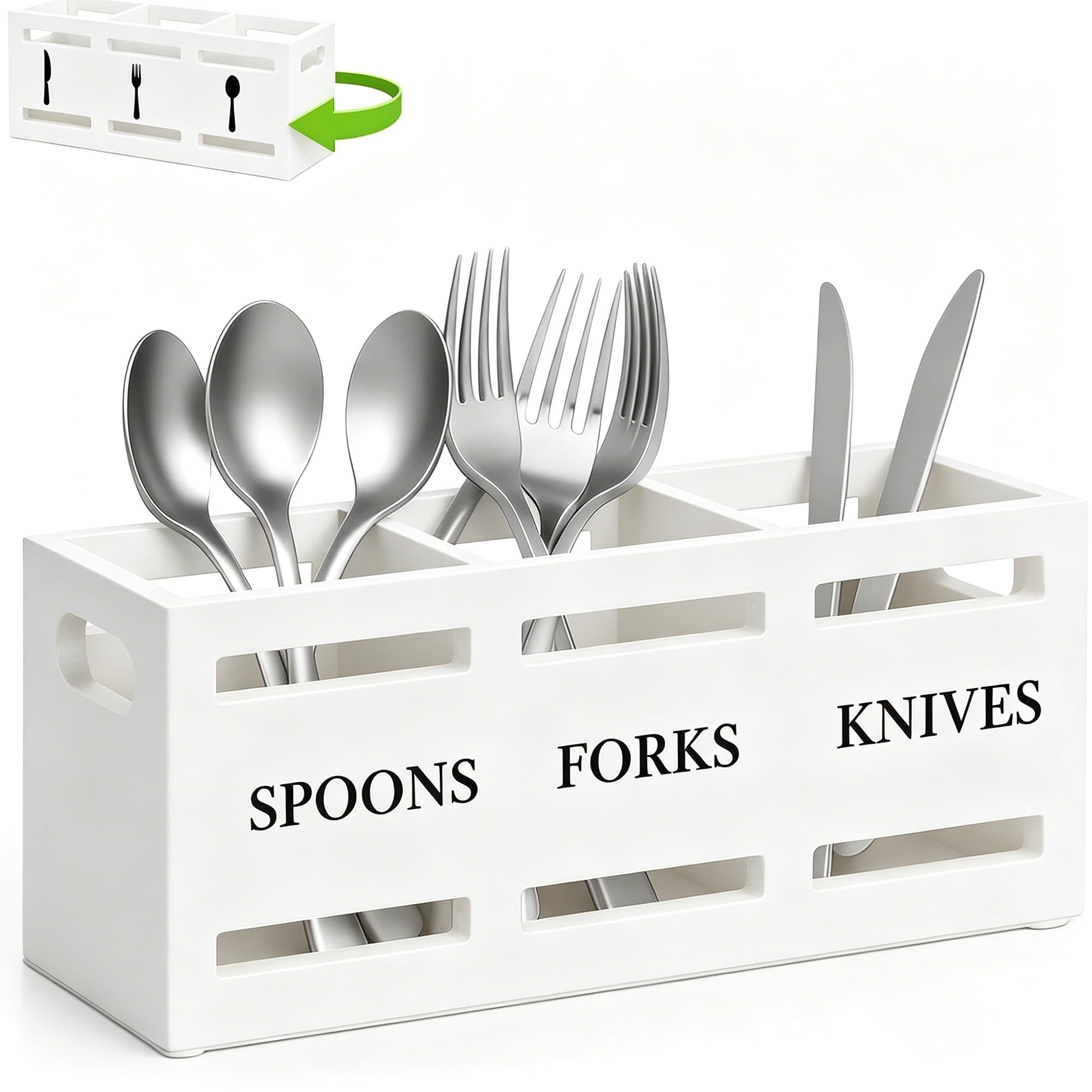 Cutlery Holder & Wooden Cutlery Holder – 3-Compartment Organiser for Table