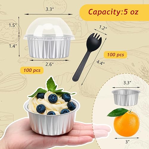 Miniatura 2 de LNYZQUS Moldes para Cupcakes de 5 oz, Moldes para Muffins con Tapas, Paquete de 100, Moldes para Hornear Mini Pasteles de Papel de Aluminio,