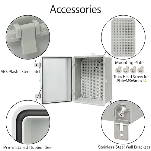 Vista 32 de Caja de conexiones IP65 impermeable de plástico ABS con bisagras, cubierta transparente de policarbonato, caja de proyectos eléctricos con placa